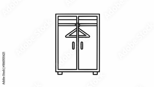 Minimalist Line Art Drawing of a Wardrobe with Clothes Hanger Inside.