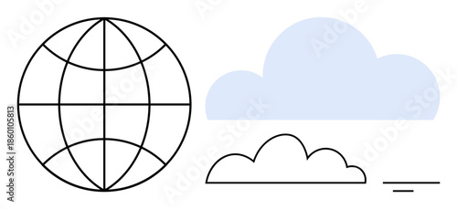 Cloud computing. Global connectivity ed with clean globe and cloud icons. Cloud computing integration for digital storage, remote access, and workflow optimization. For tech, data storage, web