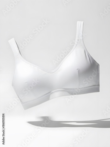 White women's bra on a white background with soft shadows.