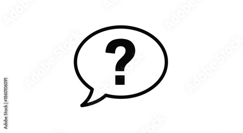 Simple black speech bubble icon containing a question mark for concepts related to help, support, inquiries, and customer service communication.