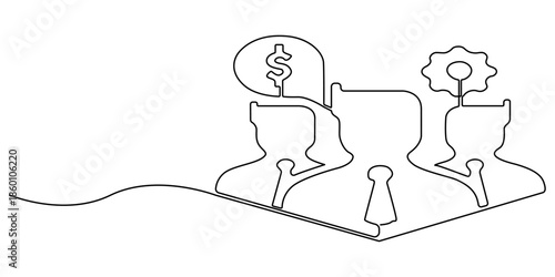 business icon Line art Illustration of business people working together in the office. One line art style