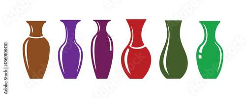 Different colored vases. A collection of various vases. Vector art. Bright vase icons

