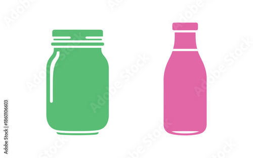 Dairy Drink and Farm Product Icon Set – Flat Vector Illustration Featuring Milk Jar and Bottle Symbols