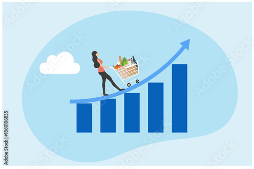 Food ncrease inflation. Collection of inflation, rising food cost, financial crisis. Vector illustration