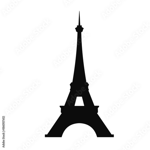 Eiffel Tower Solid Silhouette, Paris Landmark Icon, Minimal Travel and Architecture Vector