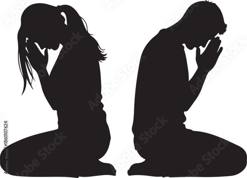 Man and Woman Kneeling in Prayer Silhouette Representing Faith and Spirituality