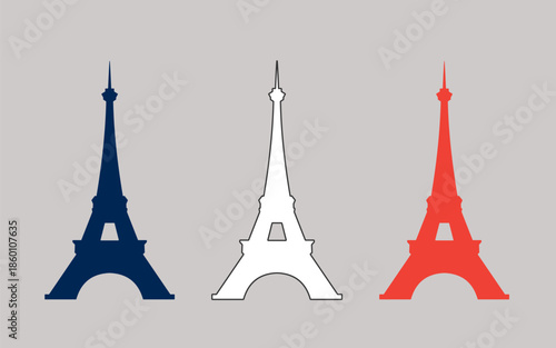 Paris Landmark Vector Set, Tricolor Eiffel Tower Illustrations, Minimalist Travel and French Cultural Design
