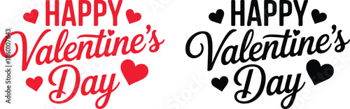 Valentines Day elegant hand text banner. Valentine greeting card template with calligraphy happy valentine`s day and pink heart in line on white background. Vector illustration