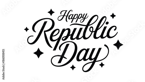 Happy republic day elegant hand lettering typography design with decorative stars for indian national celebration and patriotic greeting