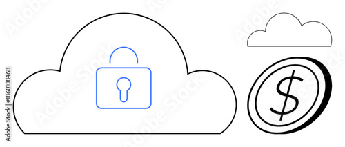 Cloud technology, financial security, data protection, privacy, online transactions, cybersecurity. Locked cloud and dollar icon. Cloud technology and financial security concept