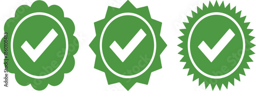 Green Verified Badge Icons - Secure Trust Seals and Quality Assurance Checkmark Symbols