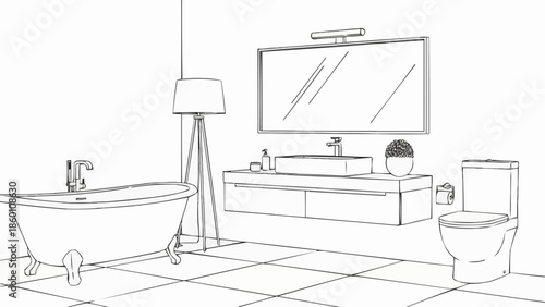 Modern Bathroom Interior Design Sketch.