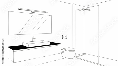 Modern Bathroom Interior Sketch Design.