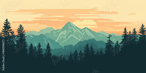 Sunrise and sunset over misty mountain landscape