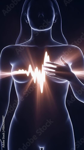 Wallpaper Mural Human silhouette with glowing heartbeat and light pulses spreading Torontodigital.ca