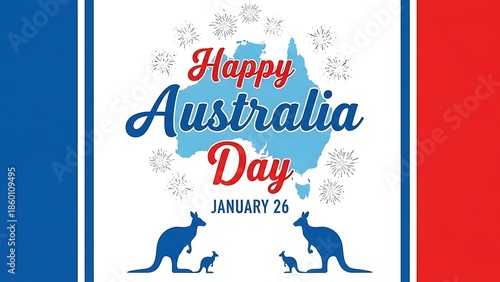 Happy australia day celebration on january 26 with kangaroo silhouettes