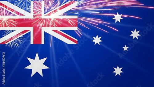 Celebrating australia day with fireworks and flag