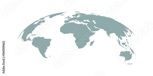 Curved World Map Silhouette showing half globe blue planet Earth, global business geography, worldwide international continents including Africa, Asia, Europe, America, and Australia.