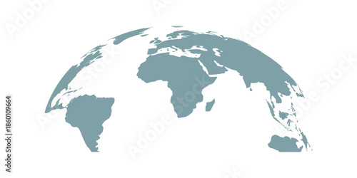 Curved World Map Silhouette showing half globe blue planet Earth, global business geography, worldwide international continents including Africa, Asia, Europe, America, and Australia.