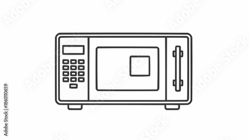 Modern kitchen microwave oven line art illustration.