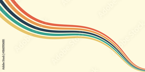 Abstract background of rainbow groovy Wavy Line design in 1970s Hippie Retro style. Vector pattern ready to use for cloth, textile, ilustrasion modern.