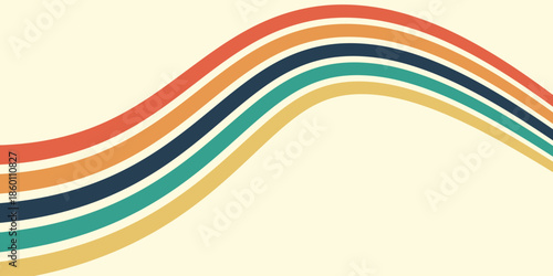 Abstract background of rainbow groovy Wavy Line design in 1970s Hippie Retro style. Vector pattern ready to use for cloth, textile, ilustrasion modern.