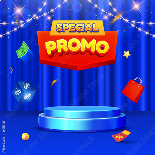 Special Promo Sale Banner with 3D Podium and Discount Elements