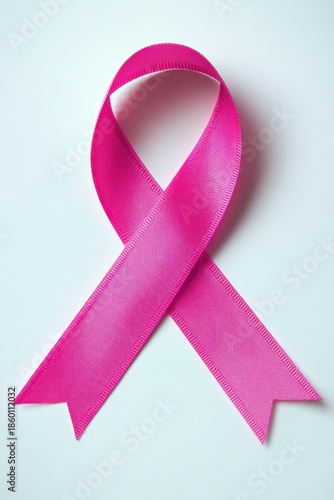 Pink awareness ribbon looped into support symbol on light background, representing hope, care, charity and health cause