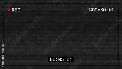 CCTV Camera 01 overlay for security with timer on black background. 4K