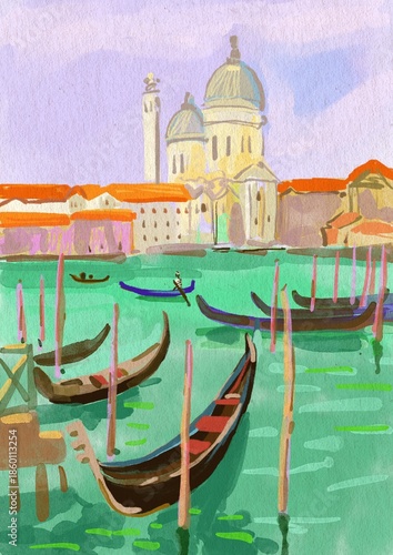 gondola in venice. Hand drawn picture. 