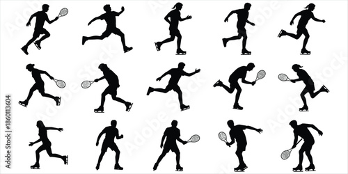 Dynamic Silhouettes Of Tennis Players On Ice Skates In Action Poses vector illustration
