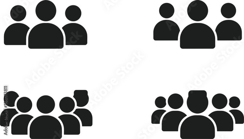 Four Groups of Black Silhouette People Icons on White Background vector illustration