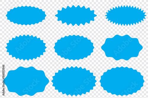 Starburst sticker set. Collection of sunburst badges, deal tags, price tag or quality seal. Flat design vector elemens.