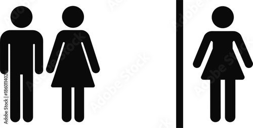 Male And Female Restroom Signs Separated By A Vertical Line On White toilet bathroom