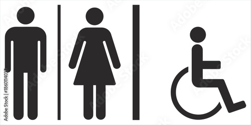 Male Female And Wheelchair Accessible Restroom Sign Icons On White Background toilet bathroom