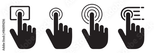 Set of four hand click icons indicating tap or touch, suitable for web and mobile interfaces