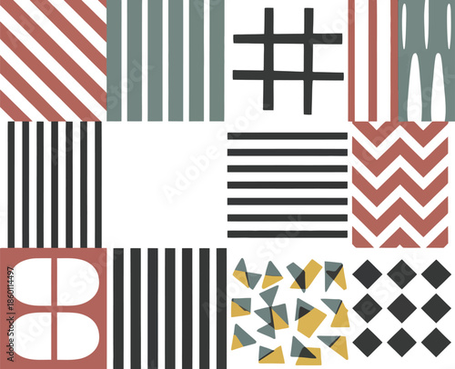 Abstract Geometric Stripes Chevrons Hand Drawn Seamless Pattern Isolated On Transparent Background