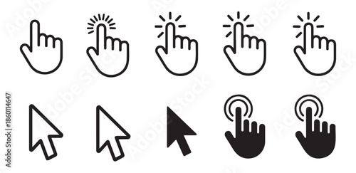 Variety of pointer icons including hand clicks and arrow cursors in different styles