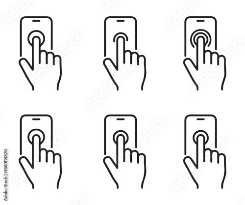 Hand touch screen icon set smartphone symbol line style graphic element mobile device interface concept
