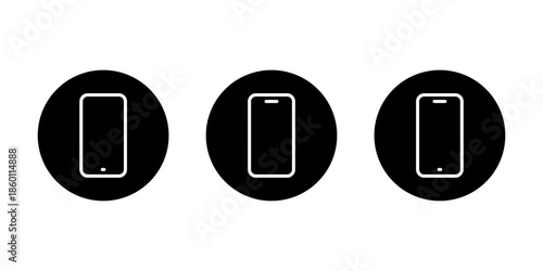 Smartphone outline icon set in black circle. Mobile phone line symbol. Cellphone device sign