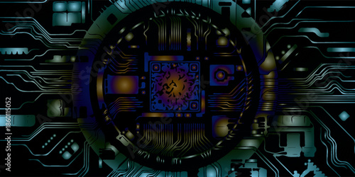 Futuristic Circuit Orb With Glowing Traces And Complex Microchips In A Dark Technology Scene modern abstrac bacground illustration eps10