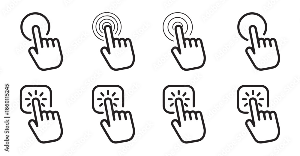 Fototapeta premium Touch screen hand gestures vector icons set hand cursor clicking pointer symbols for web application