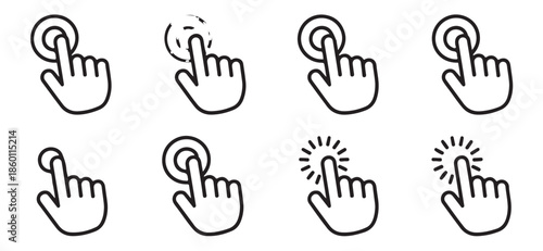 Hand cursor clicking icons set isolated on white background touch screen finger pointer vector signs