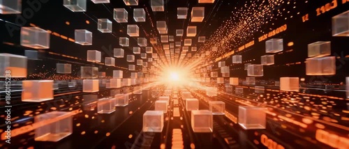 Illuminated Tunnel of Data Cubes Reflecting a Bright Future of Innovation and Technology