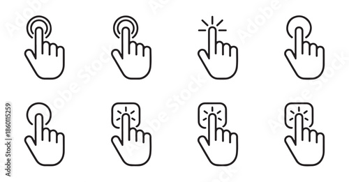 Finger touch screen cursor icons set vector hand clicking pointer symbols for web mobile app design