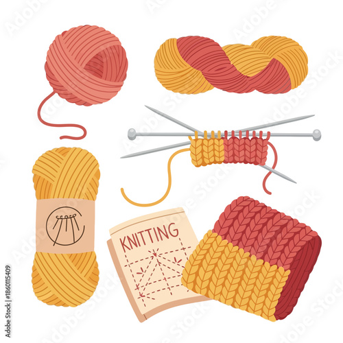 Vibrant collection of knitting supplies yarn balls, needles, and finished craft items