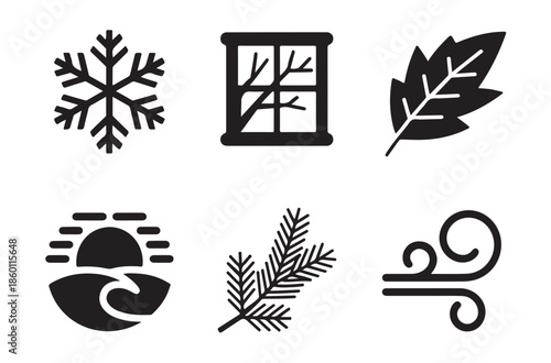 Set of winter and autumn nature symbols for seasonal design elements with weather and plant icons