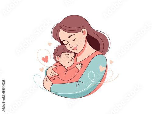 Mother holding her baby with love and care.