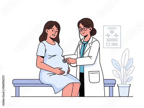Doctor examining pregnant woman during medical checkup.