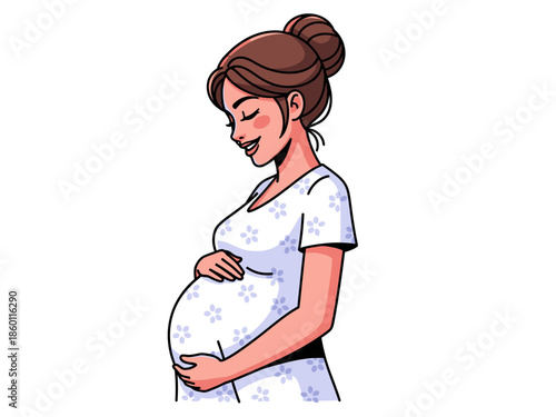 Pregnant Woman Holding Her Belly With Love And Joy.